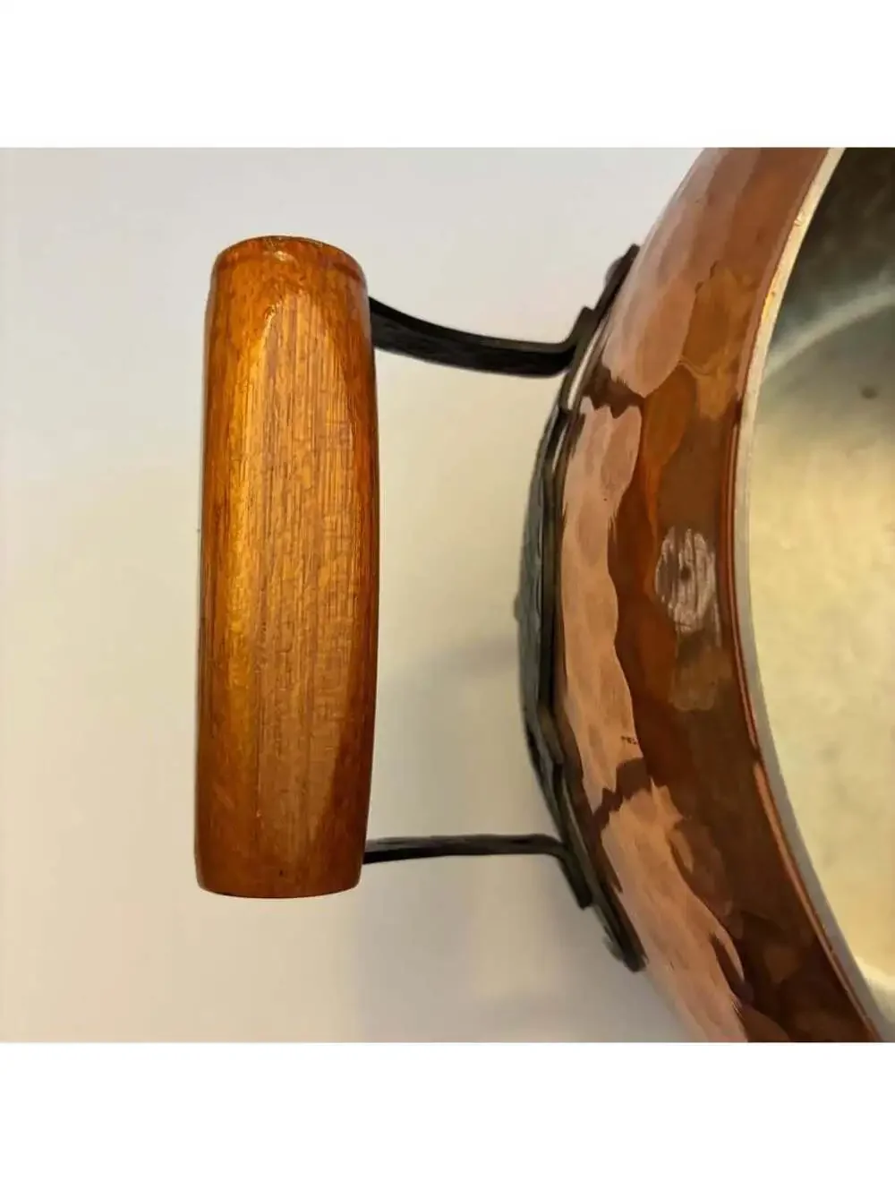 Vintage Hammered Copper Pot Wrought Iron Wood Handles Rustic Country Kitchen
